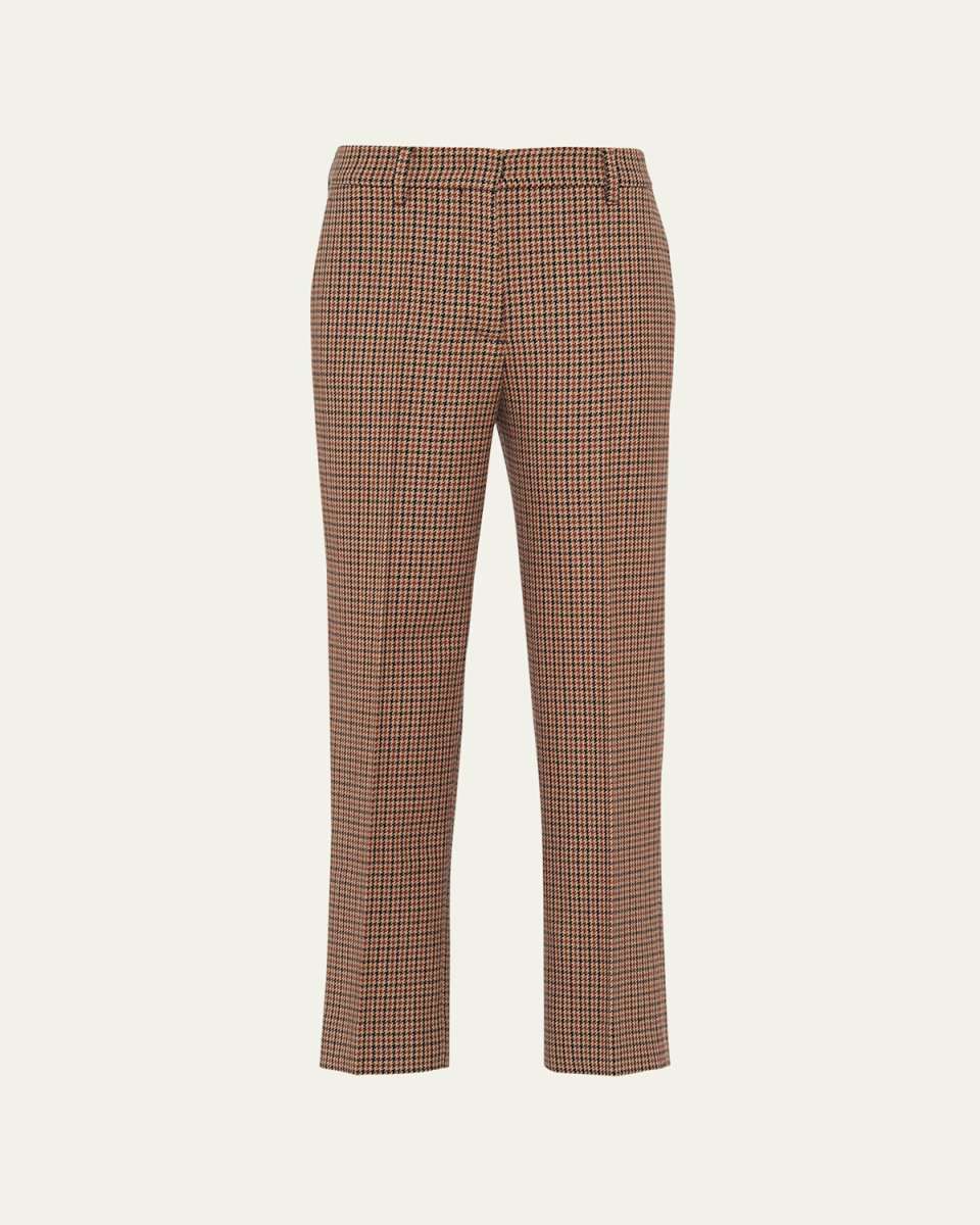 Pied De Poule Straight Leg Wool Trousers